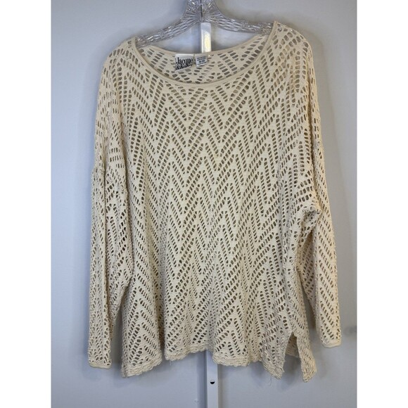 Jacque & KoKo Women’s 18/20 Plus Crochet Sweater Cream Open Knit Boho Vintage - Picture 1 of 6